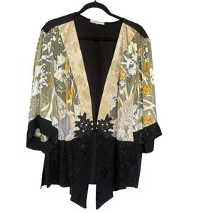 Spencer Alexis Jacket Womens XL Multicolor Lace Beaded Kimono Boho Sheer Floral